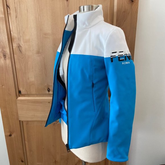 Fendi Two Tone Logo Blue White Ski Jacket EUR 38/US XS 0-2 NWT - Picture 1 of 10
